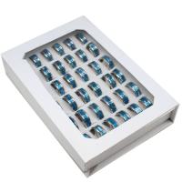 aço inoxidável anel Set, Anel de dedo, unissex, azul, 8mm, 36PCs/box, vendido por box
