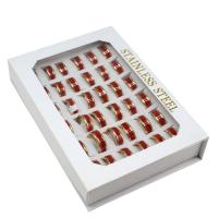 aço inoxidável anel Set, Anel de dedo, unissex, vermelho, 8mm, 36PCs/box, vendido por box