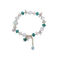 Bracelets quartz, Cristal naturel, avec Gravier naturel & perle & acier inoxydable, pour femme & avec strass, couleurs mélangées, Longueur:15.5 cm, Vendu par PC