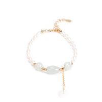 Bracelet en perles de culture d'eau douce, perle d'eau douce cultivée, avec jade & acier inoxydable, pour femme, couleurs mélangées, Longueur:19 cm, Vendu par PC