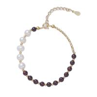 Natural Garnet Bracelet, Freshwater Pearl, with Garnet & Stainless Steel, for woman, mixed colors, Length:14-19 cm, Sold By PC