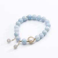 Gemstone Bracelets, Freshwater Pearl, with Moonstone & Aquamarine & Stainless Steel, for woman, mixed colors, Length:14-19 cm, Sold By PC