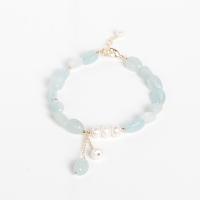 Gemstone Bracelets Freshwater Pearl with Aquamarine & Stainless Steel for woman mixed colors Length 19 cm Sold By PC