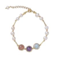 Bracelet en perles de culture d'eau douce, perle d'eau douce cultivée, avec Cristal naturel & acier inoxydable, pour femme, couleurs mélangées, 6mm, Longueur:14-19 cm, Vendu par PC