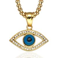Evil Eye Jewelry Necklace, 316L Stainless Steel, with Resin, plated, fashion jewelry & Unisex & with rhinestone, golden, Length:24 Inch, Sold By PC