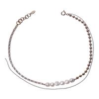 Freshwater Pearl Brass Chain Necklace, cobre, with pérola, with 1.6 extender chain, cromado de cor dourada, joias de moda & para mulher & com zircônia cúbica, 9mm, comprimento 16.53 inchaltura, vendido por PC