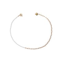 Freshwater Pearl Brass Chain Necklace, cobre, with pérola, banhado, joias de moda & para mulher, 3mm, comprimento 18.15 inchaltura, vendido por PC