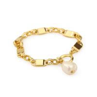 Freshwater Cultured Pearl Bracelet, Brass, with pearl, gold color plated, fashion jewelry & for woman, golden, 17mm, Length:6.7 Inch, Sold By PC