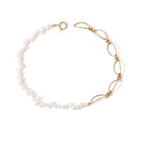 Freshwater Pearl Brass Necklace, with pearl, with 0.51 extender chain, gold color plated, fashion jewelry & for woman, golden, 10mm, Length:16.14 Inch, Sold By PC