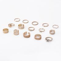 Cink Alloy Ring Set, Cink ötvözet, galvanizált, 15 darab & divat ékszerek & a nő & strasszos, aranysárga, Által értékesített Set