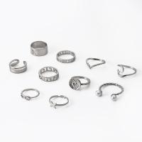 Sinc Alloy Ring Set, le ABS Pearl plaisteach, plátáilte, 10 bpíosa & jewelry faisin & do bhean, dath bunaidh, Díolta De réir Socraigh