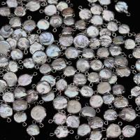 Perlas cultivadas de agua dulce Conector, con metal, Redondo aplanado, chapado en color de plata, Natural & Joyería & Bricolaje, 10x12-12x15mm, Vendido por UD