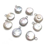 Freshwater Pearl Pendants, with Brass, Flat Round, silver color plated, Natural & fashion jewelry & DIY, 15x20mm, Sold By PC