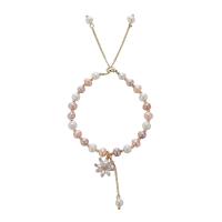Freshwater Cultured Pearl Bracelet, Brass, with pearl, Flower, gold color plated, ball chain & micro pave cubic zirconia & for woman, nickel, lead & cadmium free, 14mm, Sold Per Approx 4.72 Inch Strand
