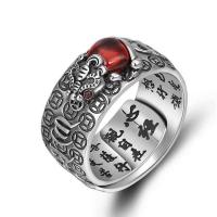 Brass prst prsten, Mosaz, s Granát, starožitné barva postříbřená, Nastavitelný & unisex & různé styly pro výběr, Prodáno By PC