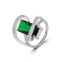 Kubisk Circonia Micro bane messing Ring, platin farve forgyldt, forskellig størrelse for valg & Micro Pave cubic zirconia & for kvinde, grøn, Sund Bracelet, 19x35mm, Solgt af PC