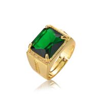 Rhinestone палец кольцо, Латунь, плакирован золотом, Регулируемый & Мужский & со стразами, зеленый, продается PC