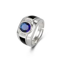Brass Open Finger Ring platinum color plated Adjustable & for man & with rhinestone 13mm Sold By PC