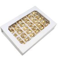 Stainless Steel Ring Set, finger ring, a nő & strasszos, aranysárga, 5mm, 36PC-k/Box, Által értékesített Box