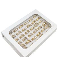 Stainless Steel Ring Set, finger ring, a nő & strasszos, aranysárga, 6mm, 36PC-k/Box, Által értékesített Box