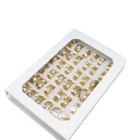 Stainless Steel Ring Set, finger ring, a nő & strasszos, aranysárga, 4mm, 36PC-k/Box, Által értékesített Box