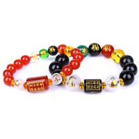 Gemstone Bracelets, Obsidian, with Black Stone & Red Agate, Unisex, mixed colors, Length:15 Inch, Sold By PC