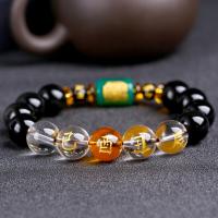 Gemstone Bracelets, Obsidian, with Green Agate, Unisex, mixed colors, Length:15 Inch, Sold By PC
