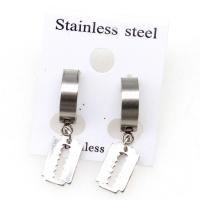 Huggie Hoop Drop Earring, Stainless Steel, for woman, silver color, 4x9x2.50mm, Sold By Pair