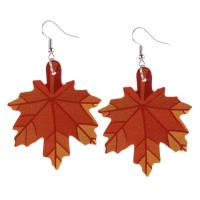 PU Leather Drop Earring, Maple Leaf, printing, different styles for choice & for woman, 40x70mm, Sold By Pair