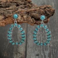 Turquoise Earring, Tibetan Style, with turquoise, Teardrop, silver color plated, for woman & hollow, nickel, lead & cadmium free, 28x52mm, Sold By Pair