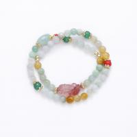 Bracelets de pierres précieuses, jade, avec Strawberry Quartz, bête sauvage Fabuleuse, Style coréen & pour femme, 10x16mm, 8x12mm, 6mm, 7mm, Vendu par Environ 5.5-7.4 pouce brin