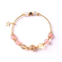 Bracelets quartz, Strawberry Quartz, avec laiton, Placage de couleur d'or, pour femme, rose, Vendu par Environ 5.9 pouce brin