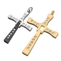 Stainless Steel Cross Pendants, 2 pieces & fashion jewelry & DIY & with rhinestone, 38*60*4mm,26*43*4mm, Sold By Set