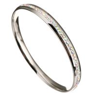 Stainless Steel Bangle Round fashion jewelry & for woman & with rhinestone original color 6mm 62*62mm Sold By PC