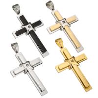 Nehrđajućeg čelika križa Privjesci, Nehrđajući čelik, modni nakit & možete DIY & s Rhinestone, više boja za izbor, 43*65*7mm, Prodano By PC