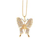 Zinc Alloy smykker halskæde, med 1.96inch extender kæde, Butterfly, guldfarve belagt, for kvinde & med rhinestone, nikkel, bly & cadmium fri, 50x45mm, Solgt Per Ca. 23.6 inch Strand