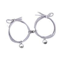 Couple Bracelet and Bangle Zinc Alloy with Rubber Band plated 2 pieces & Unisex & with magnetic & hollow Inner Approx 70mm Sold By Set