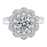 Rhinestone палец кольцо, Латунь, Форма цветка, покрытый платиной, регулируемый & Женский & со стразами, не содержит никель, свинец, 6.50mm, размер:6-8, продается PC
