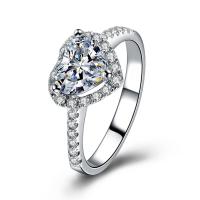 Vještački dijamant Ring Finger, Mesing, Srce, srebrne boje pozlaćen, različite veličine za izbor & za žene & s Rhinestone, nikal, olovo i kadmij besplatno, 7mm, Veličina:6-9, Prodano By PC