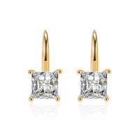Cubic Zircon (CZ) Drop Earring Brass Square 14K gold plated micro pave cubic zirconia & for woman nickel lead & cadmium free Sold By Pair