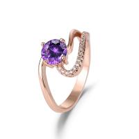 Vještački dijamant Ring Finger, Mesing, porasla zlatna boja pozlatom, različite veličine za izbor & za žene & s Rhinestone, nikal, olovo i kadmij besplatno, Veličina:6-10, Prodano By PC