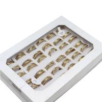 Anel de dedo de aço inoxidável de strass, unissex & com strass, dourado, 2mm, 36PCs/box, vendido por box