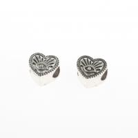 Zinkové slitiny srdce beads, Zinek, se vzorem očí & DIY, stříbro, 10x11x10mm, Prodáno By PC