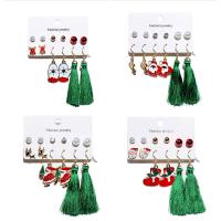 Christmas Earrings Zinc Alloy Stud Earring & earring with Plastic Pearl plated for woman & with rhinestone mixed colors Sold By Set