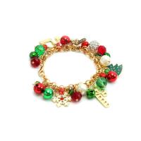 Christmas Holiday Bracelet, Tibetan Style, with Plastic & Plastic Pearl, for woman & with rhinestone, mixed colors, Length:7.5 cm, Sold By PC