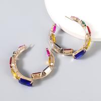 Boucle d'oreille dormeuse en alliage de zinc, bijoux de mode & pour femme & avec les strass de verre, multicolore, Vendu par paire