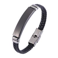 PU Leather Bracelet, with Stainless Steel, fashion jewelry & different size for choice & woven pattern, black, Sold By PC