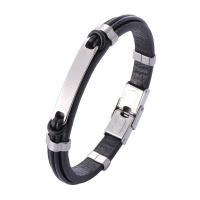PU Leather Bracelet, with Stainless Steel, fashion jewelry & different size for choice, black, Sold By PC