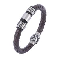 PU Leather Bracelet, with Stainless Steel, fashion jewelry & different size for choice & woven pattern, brown, Sold By PC