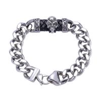 Stainless Steel Jewelry Bracelet with PU Leather Skull fashion jewelry Sold By PC
